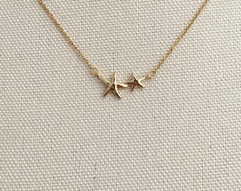 Double Starfish Necklace, Gold Dual Starfish Jewelry for Women, Cute Minimal Necklace for Her, Gift Summer Starfish Jewelry