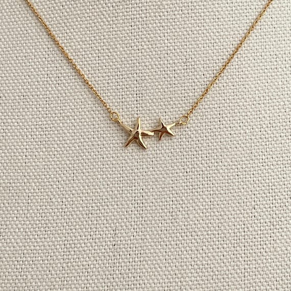 Double Starfish Necklace, Gold Dual Starfish Jewelry for Women, Cute Minimal Necklace for Her, Gift Summer Starfish Jewelry
