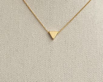 Triangle Necklace – Gold or Silver Plated Geometric Pendant, Minimalist Triangle Jewelry, Dainty Modern Everyday Necklace Gift for Her