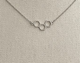 Minimalist Honeycomb Necklace Sterling Silver | Geometric Hexagon Bee Jewelry | Dainty Bee Pendant Necklace for Women | Honeycomb Gift