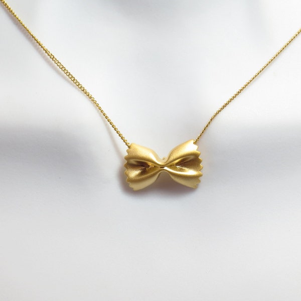 Pasta necklace Ribbon necklace Gold Silver Rose gold necklace Farfalle necklace Gift idea Gift for her Gift for him Gift for Mom