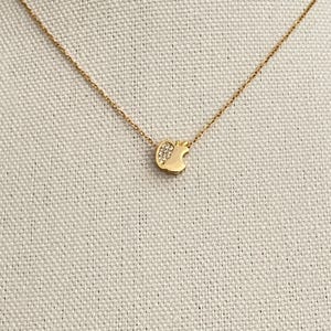 Gold Plated Apple Necklace with Cubic Zirconia – Dainty Bite Apple Pendant Necklace, Minimalist Everyday Jewelry, Unique Gift for Women