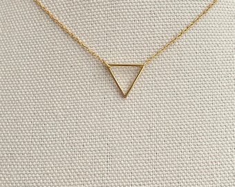 Gold Plated Triangle Necklace – Layered Geometric Pendant Necklace, Dainty Modern Minimalist Jewelry, Boho Chic Gift for Women