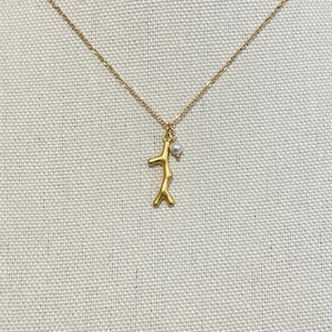 Branch Tree Necklace, Golden Branch Necklace, Tree Necklace, Branch Charm and White Pearl Necklace, Cute Gift Jewelry for Women