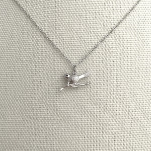 Silver Bird on Branch Necklace | Dainty Nature Pendant | Minimalist Bird Jewelry | Woodland Animal Gift | Silver Plated Chain Necklace Women