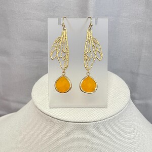 Autumn Dragonfly Earrings, Orange Gemstones and Dragonfly Wings Earrings, Jewelry for Women