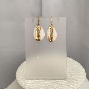 Gold Cowrie Shell Earrings, Beach Boho Earrings, Real Shell Dangle Earrings, Gold Plated Summer Jewelry, Ocean-Inspired Earrings