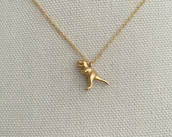 Cute Gold T-Rex Dinosaur Necklace, Minimalist Jurassic Pendant, Fun and Quirky Everyday Jewelry, Dino Lover Gift for Her or Him