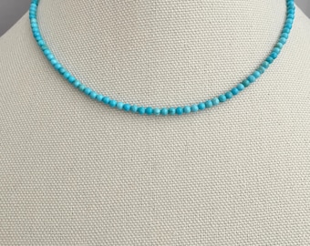 Chokerketting van 3 mm met turquoise kralen – sierlijke turquoise streng, minimalistische edelsteensieraden, hemelsblauwe kralenchoker, handgemaakt cadeau voor haar