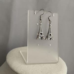 Eiffel Tower Earrings – Paris Charm Jewelry – Silver Plated Dangle Earrings with Stainless Steel Hooks – French Travel Gift