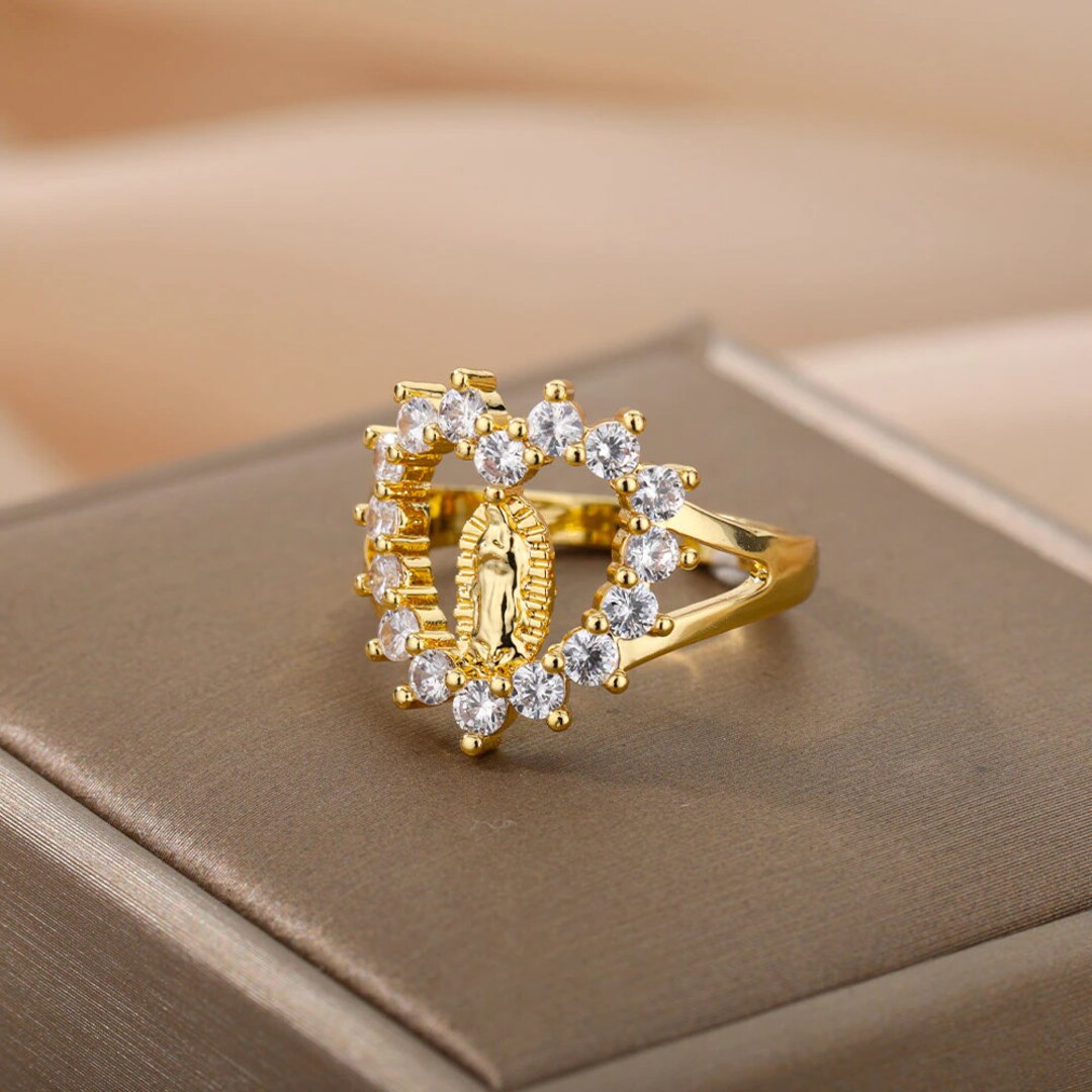 Zircon Heart Virgin Mary Rings for Women Stainless Steel Virgin Mary Portrait Ring Femme Wedding