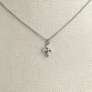 Silver Plated Small Cross Necklace - Minimalist Jewelry with CZ Stones for Women - Dainty Religious Pendant Gift