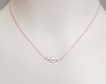 Triple pearl necklace 3 pearl necklace White pearl necklace Gold Silver Rose gold necklace Gift for anniversay Gift for birthday