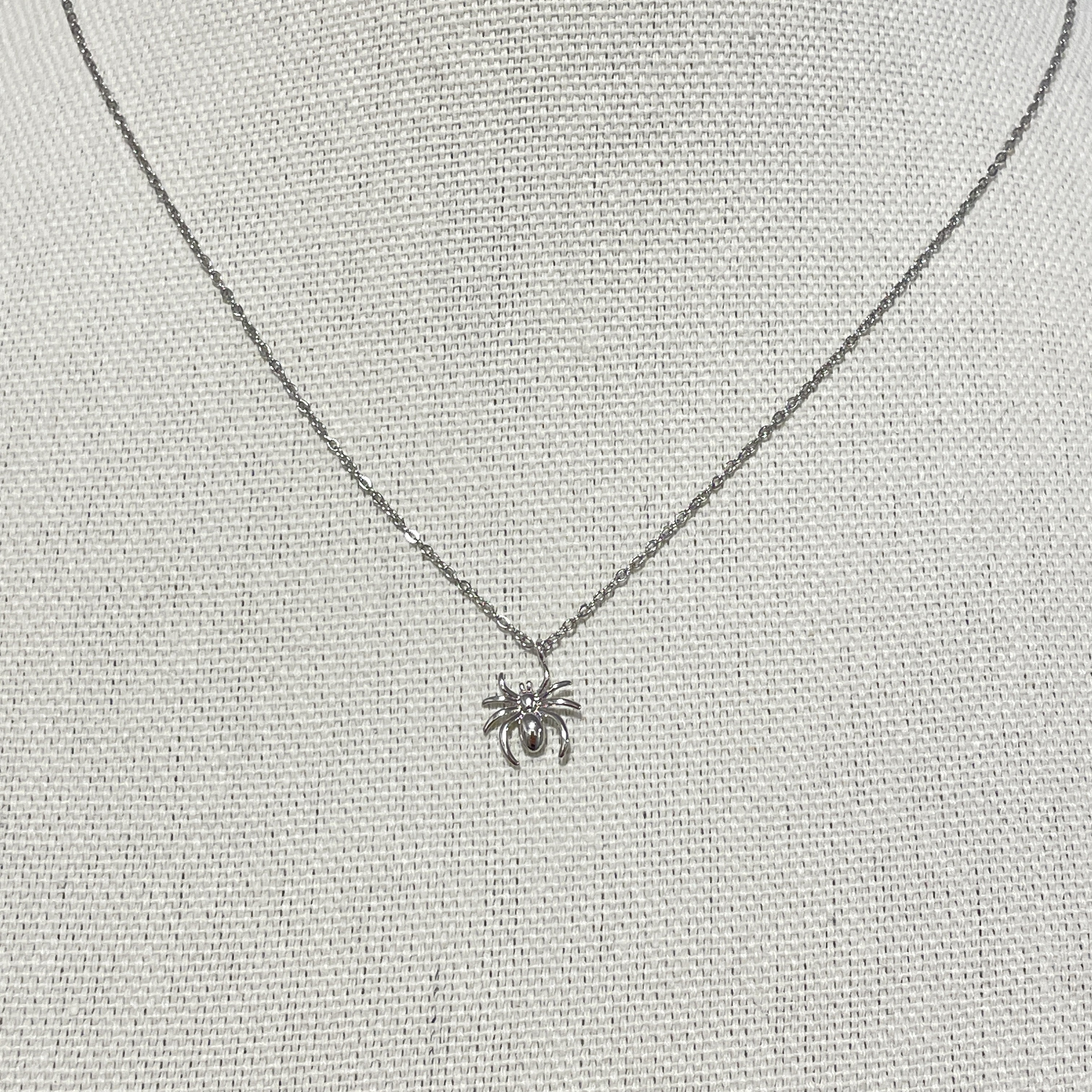 Pink Spider Chain Dainty Cute Spider Necklace on Silver Chain, Insect Necklace for Women ...