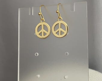 14K Gold Plated Peace Symbol Earrings - Dangle Drop Earrings - Minimalist Boho Jewelry - Hippie Gift for Her - Peace Sign Earrings