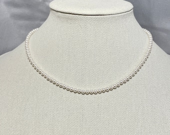 Simple Elegant 4mm Swarovski Pearl Strand Necklace for women, Classic and Modern, Versatile White Pearl Necklace, Small Pearl Necklace