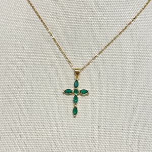 Elegant Green Zircon Gold Cross Necklace, Beautfiul and Elegant Baptism Necklace for Women, Christian Gift Necklace, Emerald Green Cross
