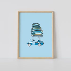 Surfkunst | Afdrukbare golfkar met surfplanken | Leuk stranddecor voor surf- en golfliefhebbers | Uniek muurkunstcadeau