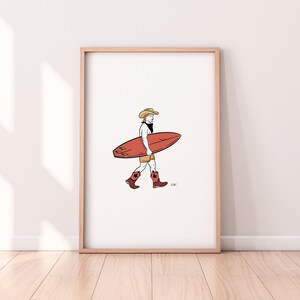 Surf Cowboy Art | Printable Decor | Western Poster | Digital Download for Surfers Gifts
