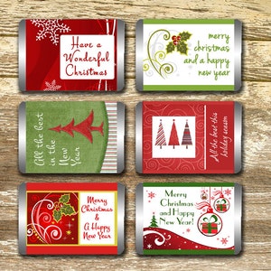 May include: Six Christmas-themed gift tags with red, green, and white designs. The tags feature various holiday greetings, including "Have a Wonderful Christmas", "Merry Christmas and a Happy New Year", and "All the best in the New Year".
