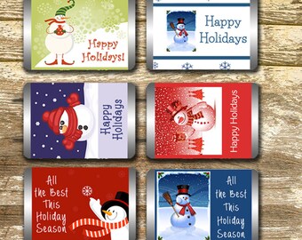 Mini involucro per barrette di cioccolato a forma di pupazzo di neve - regalo di Natale per insegnanti, bomboniera di Natale (PDF digitale)