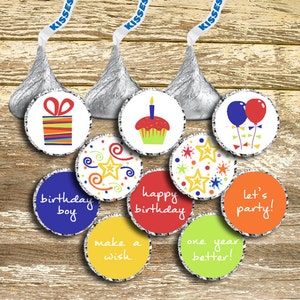 Hershey Kiss Stickers - Birthday Boy, Birthday Kisses, Birthday Stickers, Boy Birthday Kisses, Birthday Party Favors, Hershey Kisses Label