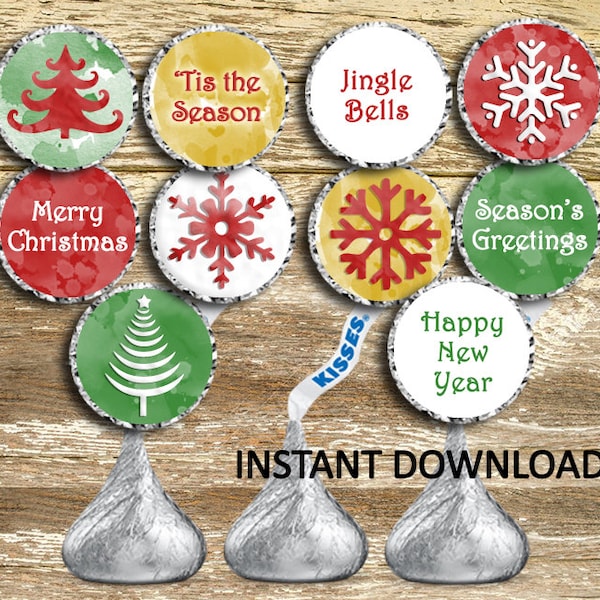 Hershey Kisses Stickers - Christmas Kisses, Christmas Stickers, christmas favors, Christmas Classroom Gift, Christmas Teacher Gift