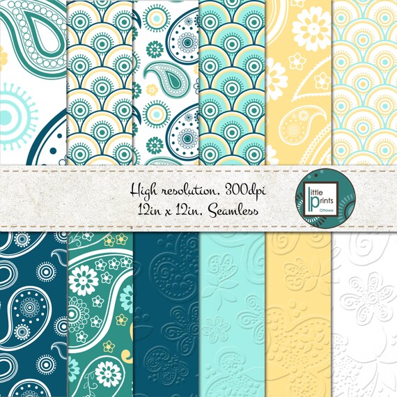 Items similar to Digital Paper Teal Paisley, Digital scrapbook paper