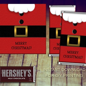 Christmas Candy Bar Wrappers, Christmas Printables, Christmas Favors, Holiday Candy Wrappers, Santa Candy Bar Wrapper, Secret Santa, CW02