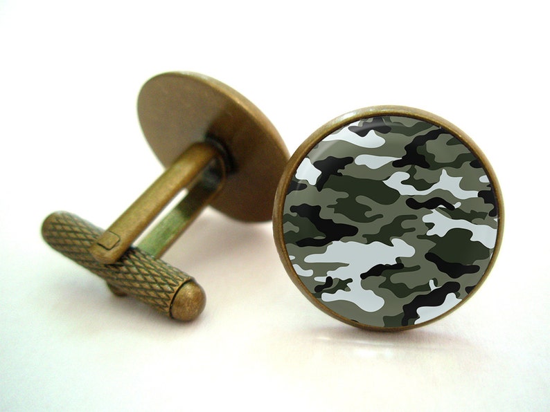 Antique.bronze..Silver.tone Camouflage Cufflinks
