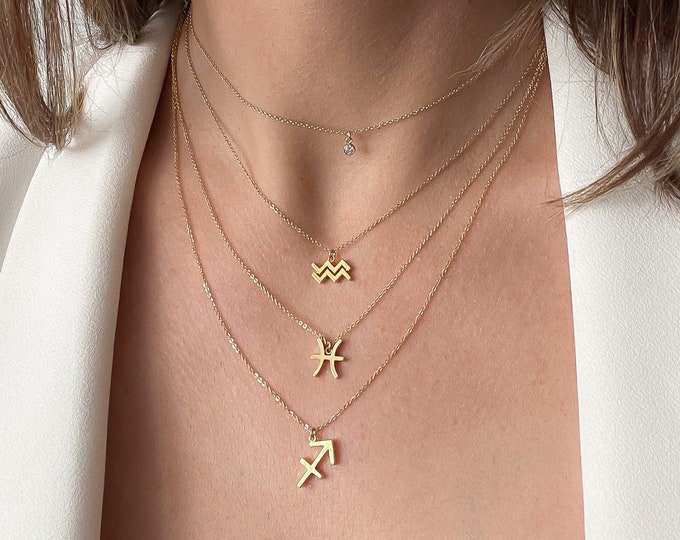 Zodiac Layering Necklace • Feminine + Delicate Astrology Sign Pendants • Horoscope + Divination • Minimalist Celestial Jewelry for Women