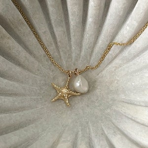 Starfish Necklace • Natural Freshwater Pearl Accent Option • Feminine Delicate Aquatic Sea Star Pendant • Minimalist Ocean Jewelry for Women