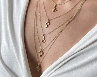 Goddess Layering Necklace • Feminine + Delicate Asteroid Signs : Ceres, Juno, Pallas Athena, Vesta + Chiron • Celestial Jewelry for Women
