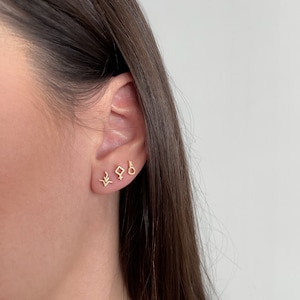 Goddess Micro Stud Earrings • Mix or Match Pairs • Feminine, Delicate, Adorable • Asteroid Signs: Ceres, Juno, Pallas Athena, Vesta + Chiron