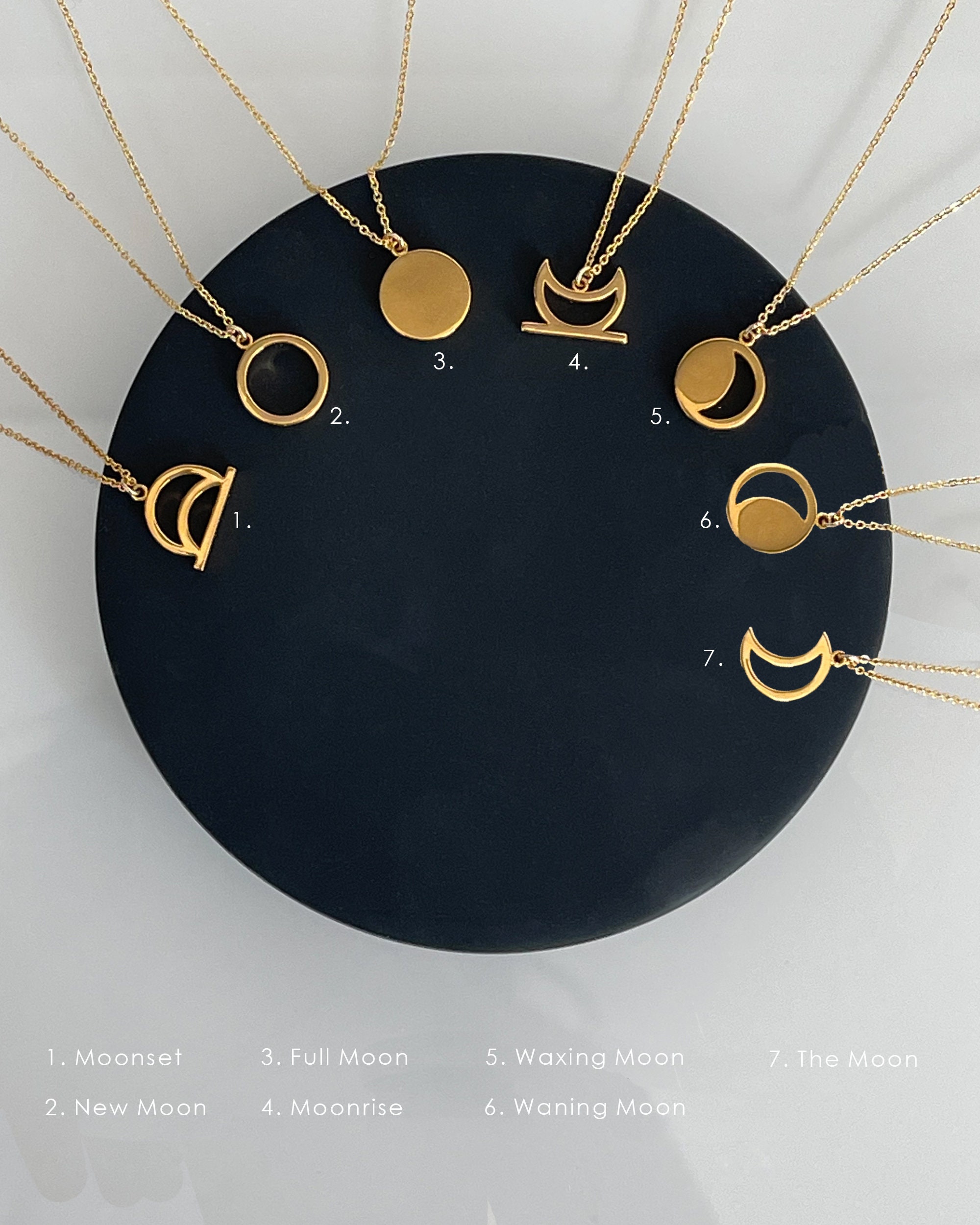 Moon Phase Layering Necklace Lunar Pendants Crescent Etsy