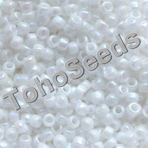 Toho seed beads size 8/o Round Opaque White Rainbow Seed Beads tr-8-401 of 10 grams image 2