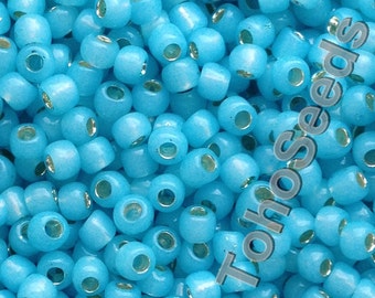 10 g de rocailles de Toho taille 6/0 Silver Line Opal Aqua bleu TR-06-2117 Rocailles de Toho taille 6 bleu laiteux de rocailles 4 mm