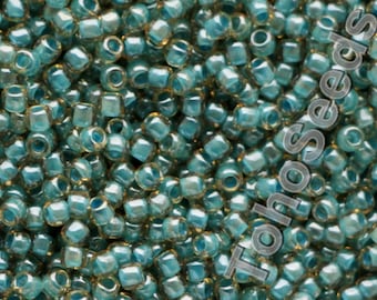 10g Toho Seed Beads size 11/0 Inside Color Jonquil Turquoise Lined TR-11-953 Rocailles size 11 green seed bead 2mm, japan rocaille