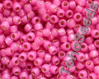 Rocailles Toho 10 g, ligne argenté opale mauve 6/0 TR-06-2106 Rocailles Toho taille 6 rose laiteux bordées d'argent, perles 4 mm