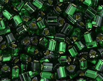 10g Triangle Toho Beads size 11/0 Silver Lined Emerald TG-11-36 Rocailles size 11/0 Green Silver Line Metallic