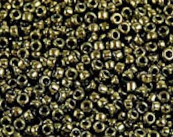 10g Toho Seed Beads 15/0 Gold Lustered Dark Chocolate Bronze TR-15-422 Rocailles size 15 mini rocailles 1mm green bronze