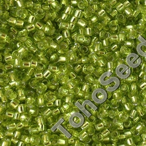 10g Toho Beads 15/0 Silver lined Lime Green TR-15-24 Rocailles size 15 mini rocailles 1mm bright green grass  silver