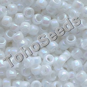 Toho seed beads size 8/o Round Opaque White Rainbow Seed Beads tr-8-401 of 10 grams image 1