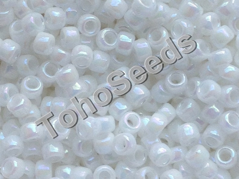 Toho seed beads size 8/o Round Opaque White Rainbow Seed Beads tr-8-401 of 10 grams image 1