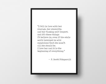 Fitzgerald Quote, I Fell in Love, Courage, The Great Gatsby, Strong,  Romantic Quote, F Scott Fitzgerald, Typewriter Quote, Vintage