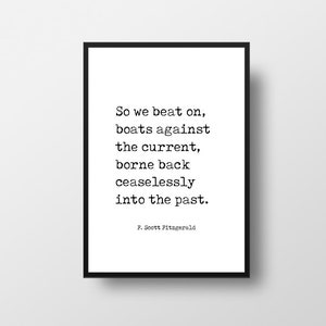 F Scott Fitzgerald, So we beat on, Fitzgerald Quote, The Great Gatsby, Book Quote, Writer Quote, Vintage Typewriter, Black and White
