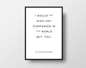 William Shakespeare, The Tempest, Shakespeare Quote, I would not wish, Typographic Print, Valentines Day, Romantic Quote, Love Quote, Book