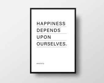 Aristotle Quote Print, Happiness Depends, Philosophy Wall Art (Digital Art)