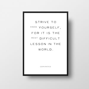 Cervantes, Know Yourself, Literature Quote, Strive Quote, Book Quote Decor, Literary Quote Print, Favourite Books, Library Decor