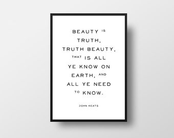 John Keats, Poem, Beauty Poem, Typographic Print, Beauty Quote, Ode on a Grecian Urn, Literary poster, Literary, Books, Poems, Vintage